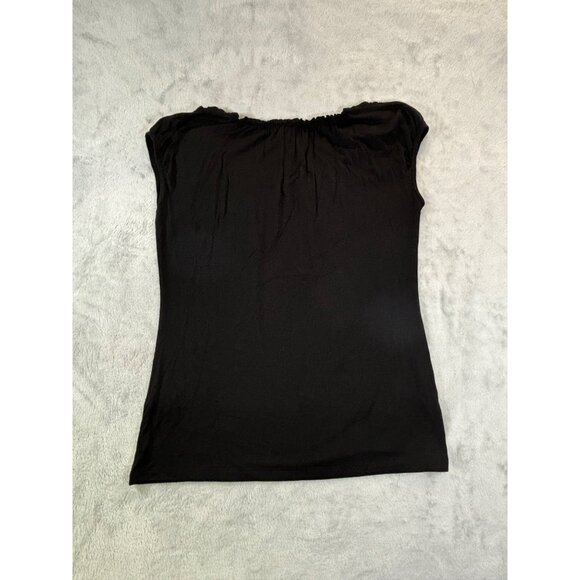 August Silk blouse Women's Large black flower lined neckline - Picture 2 of 12